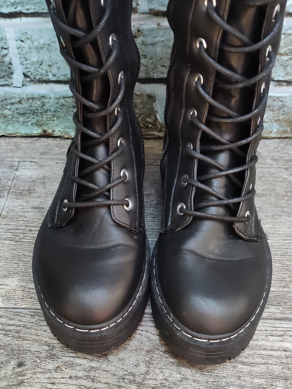 Sugar Lethal Tall Black Lace Up Combat Boots, 8m - Picture 5 of 8